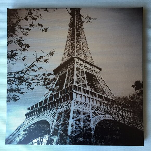Eiffel Tower Wall Art Hanging Canvas Print Sepia Tone Glossy Paris France Decor - Picture 5 of 12